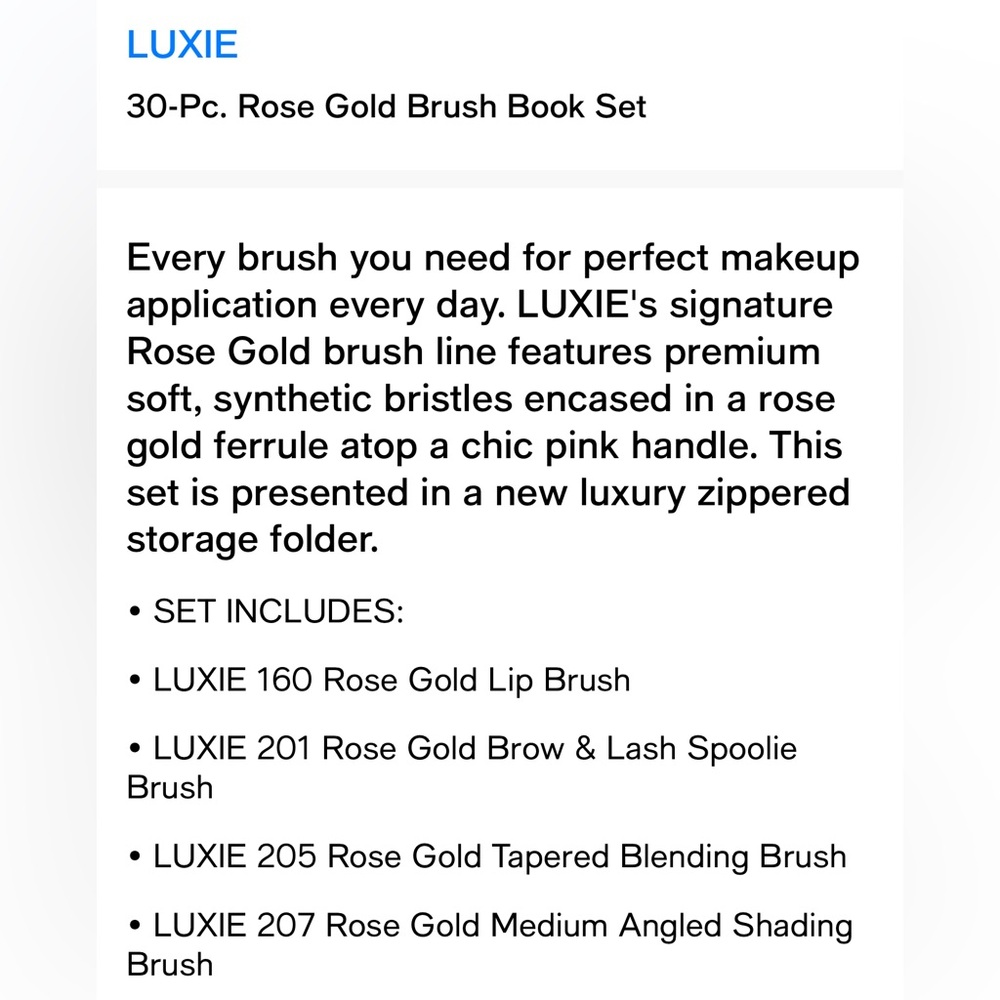 LUXIE 30 Piece Rose Gold Makeup Brush Set in Pink Zipper Case New - Picture 6 of 8